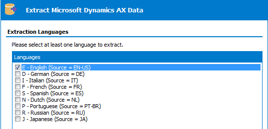 Dynamics AX Extraction Wizard – Extraction Languages
